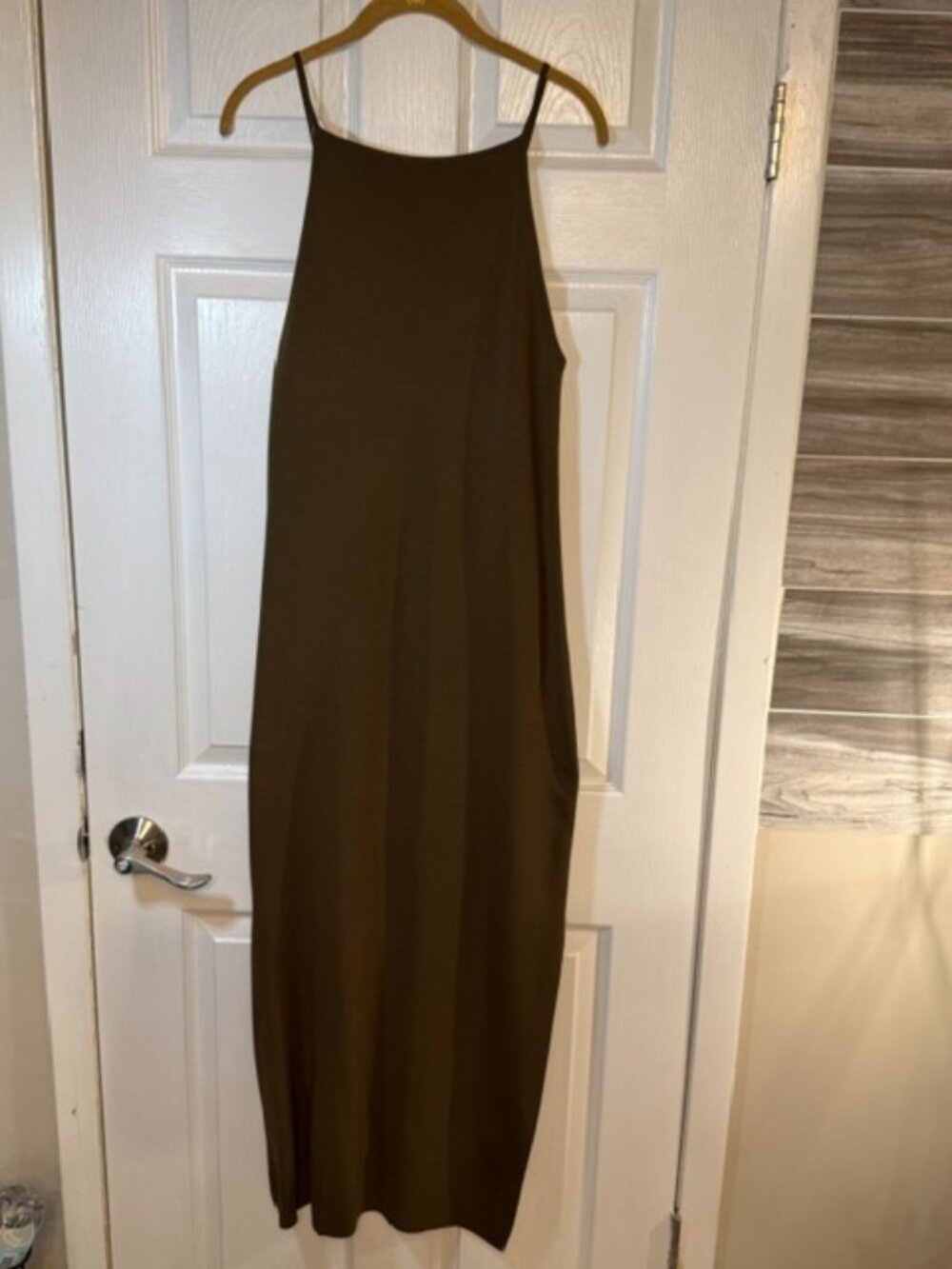 Massimo Dutti NWT Olive Green Spaghetti Strap Slit Maxi Dress Size M